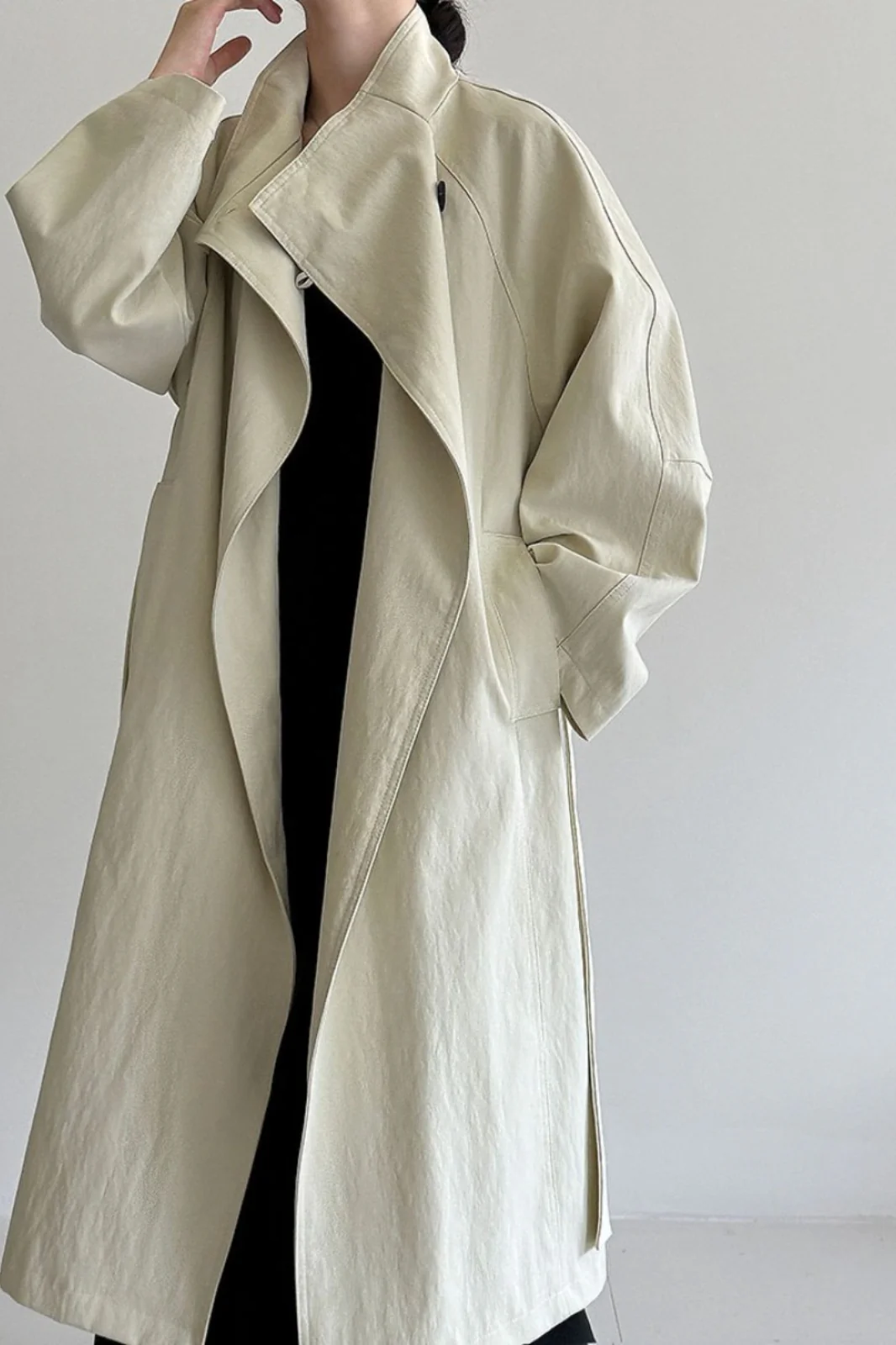 Oversized One Button Stand Collar Overcoat - Image 7