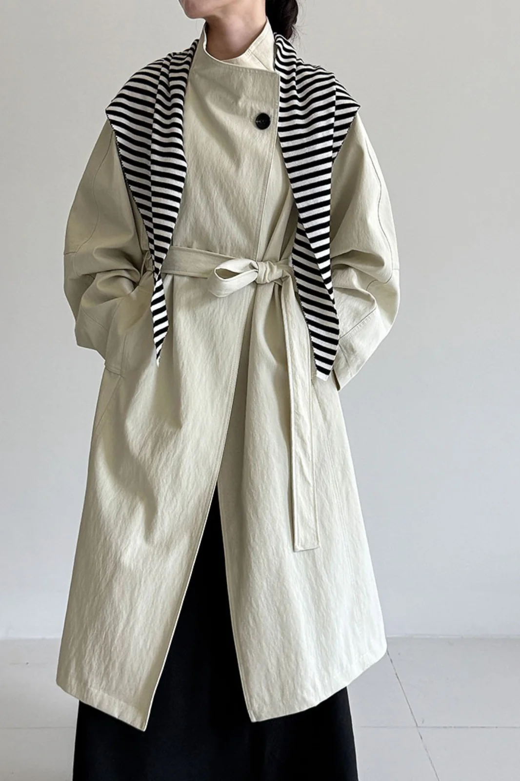 Oversized One Button Stand Collar Overcoat - Image 8