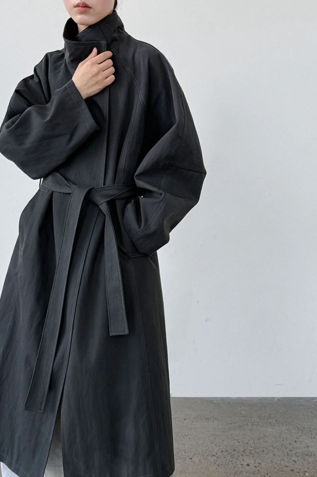 Oversized One Button Stand Collar Overcoat - Image 9