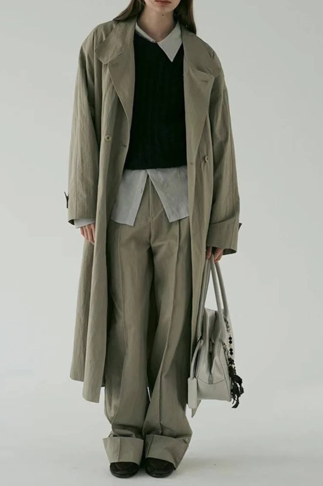 Oversized Stand Collar Long Casual Overcoat - Image 4