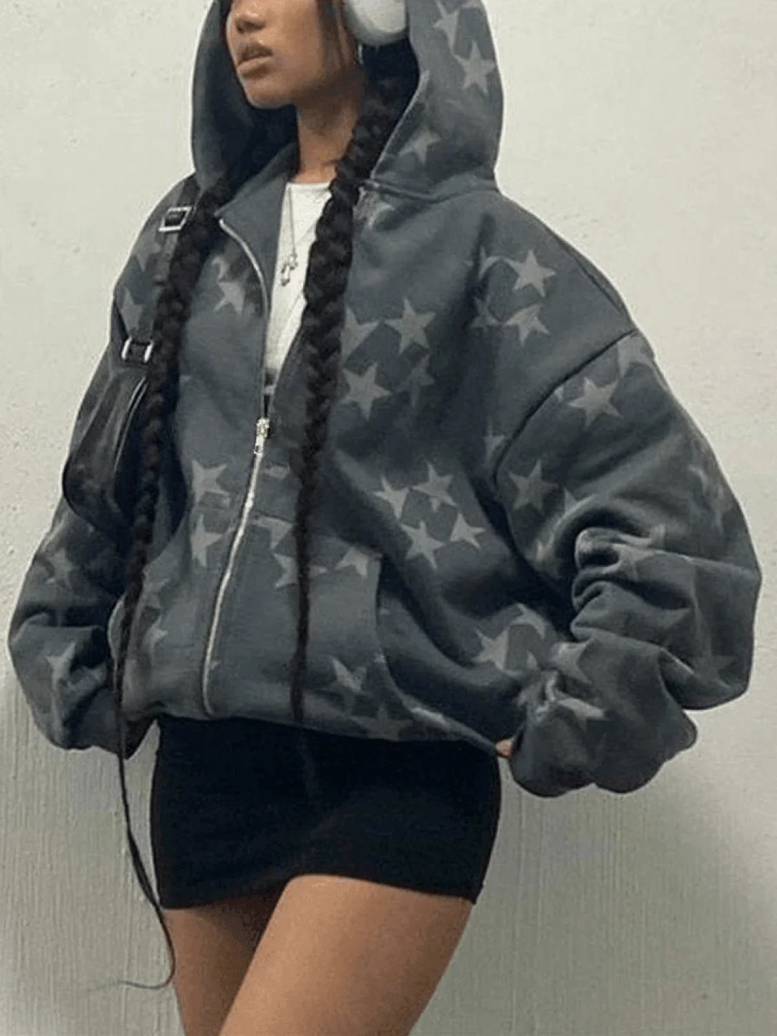 Star Print Zip Up Hoodie - Image 10
