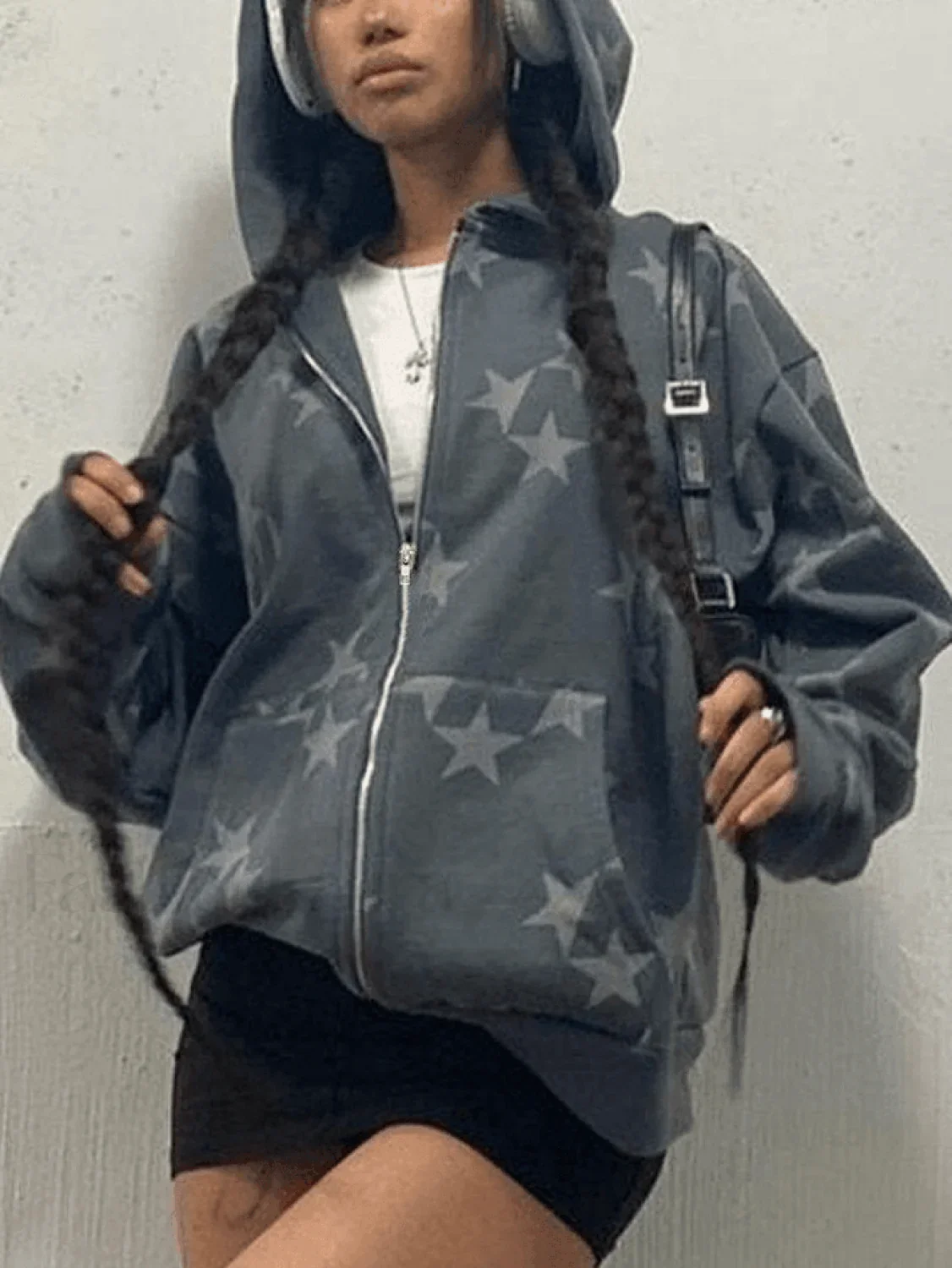 Star Print Zip Up Hoodie - Image 11