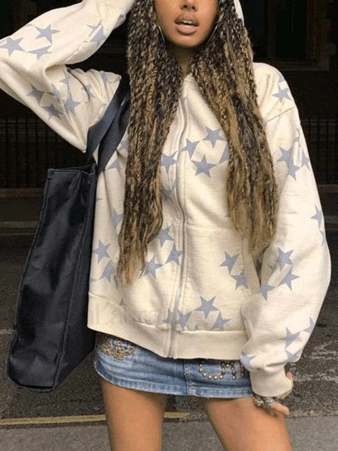 Star Print Zip Up Hoodie - Image 4
