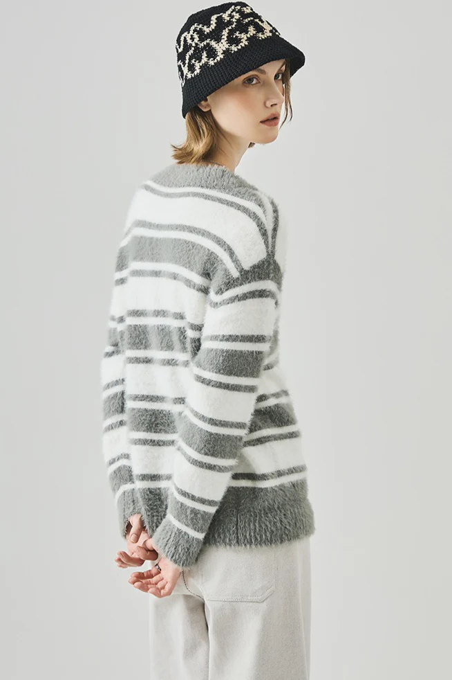 Oversized Striped V-Neck Sweater - Image 13