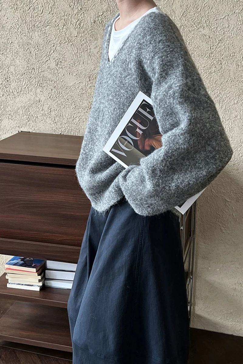 Oversized V-Neck Knit Sweater - Image 12