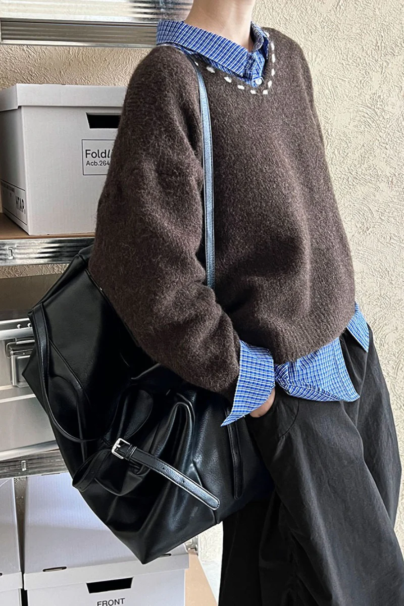 Oversized V-Neck Knit Sweater - Image 9