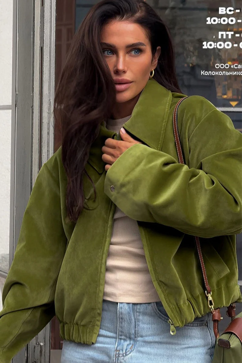 Oversized Velvet Baseball Style Jacket - Image 3