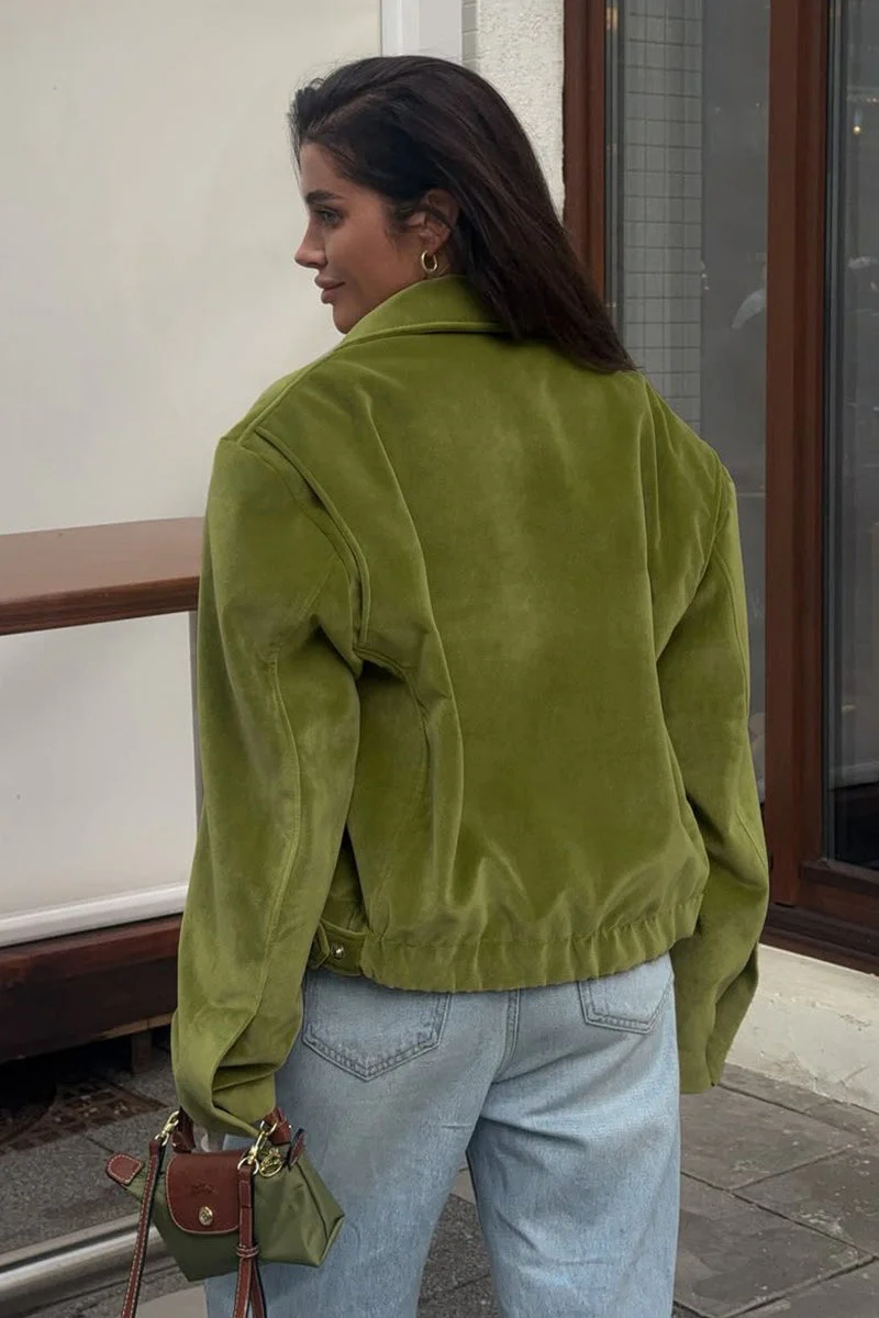 Oversized Velvet Baseball Style Jacket - Image 5
