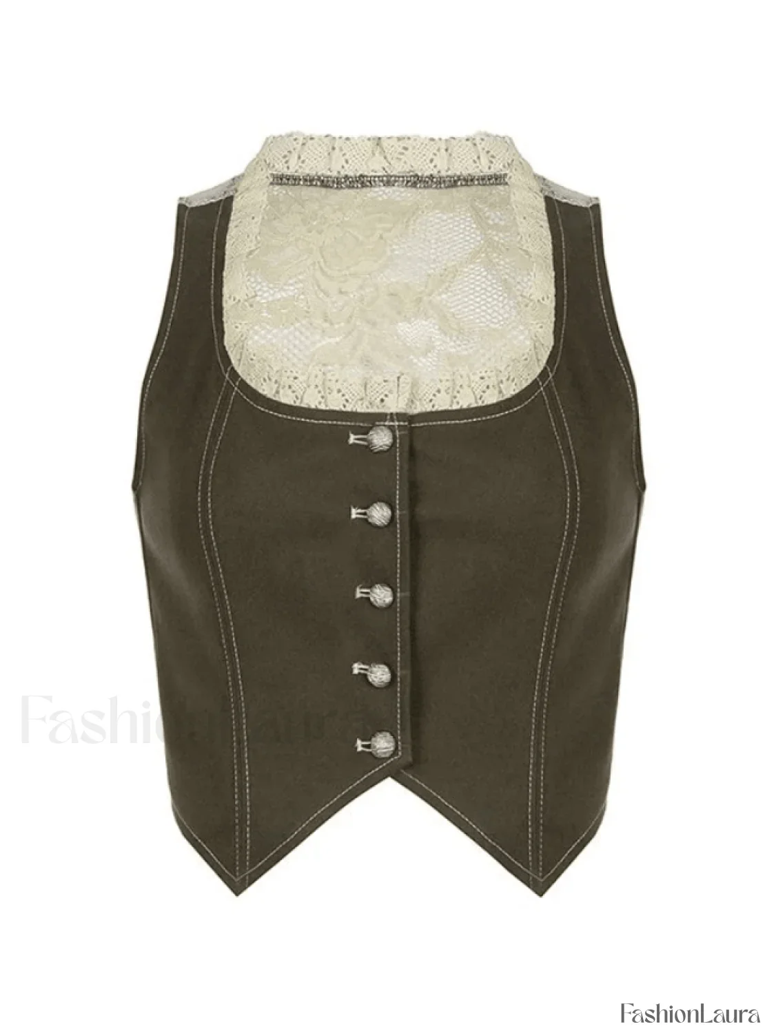 Paneled Lace Button Front Corset Top - Image 15