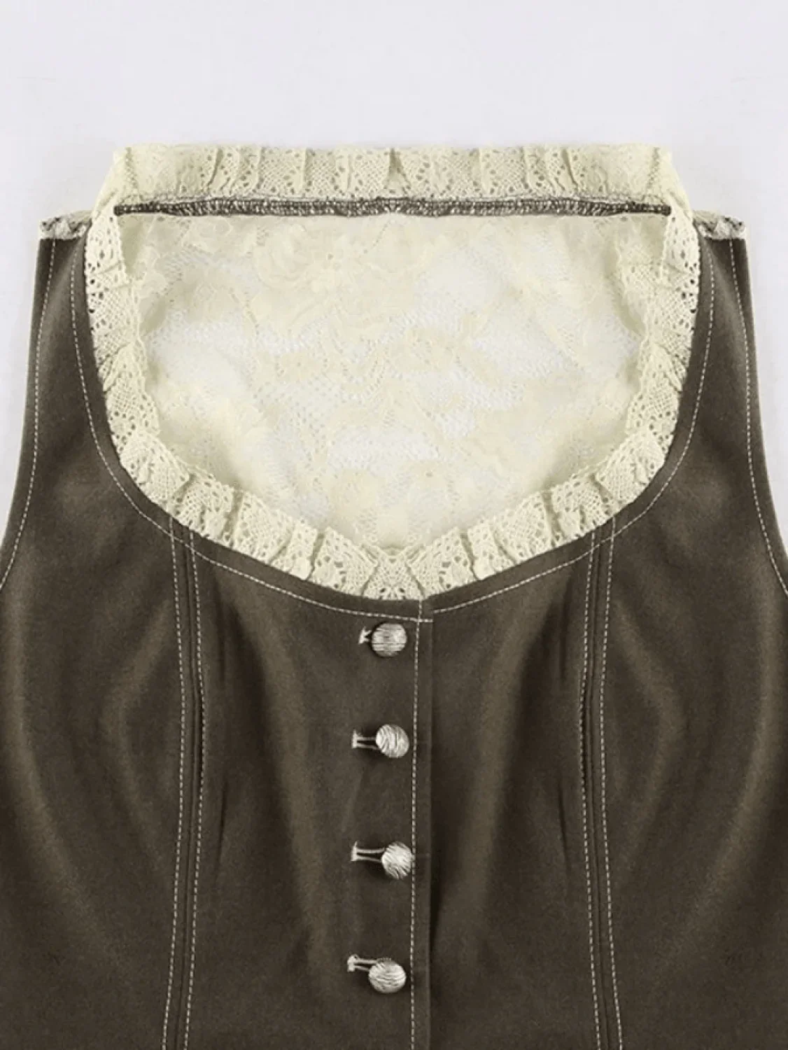 Paneled Lace Button Front Corset Top - Image 8