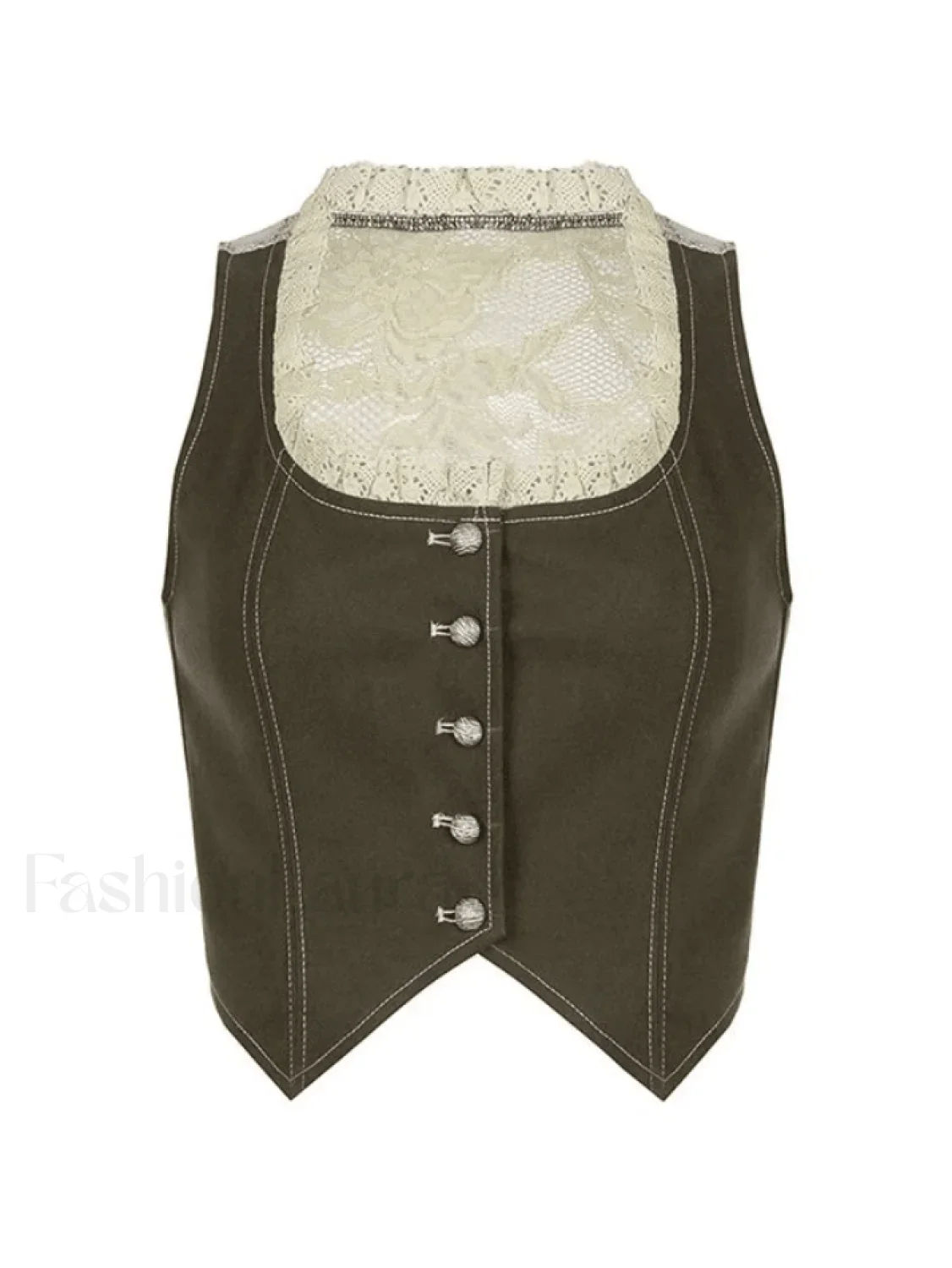 Paneled Lace Button Front Corset Top - Image 9