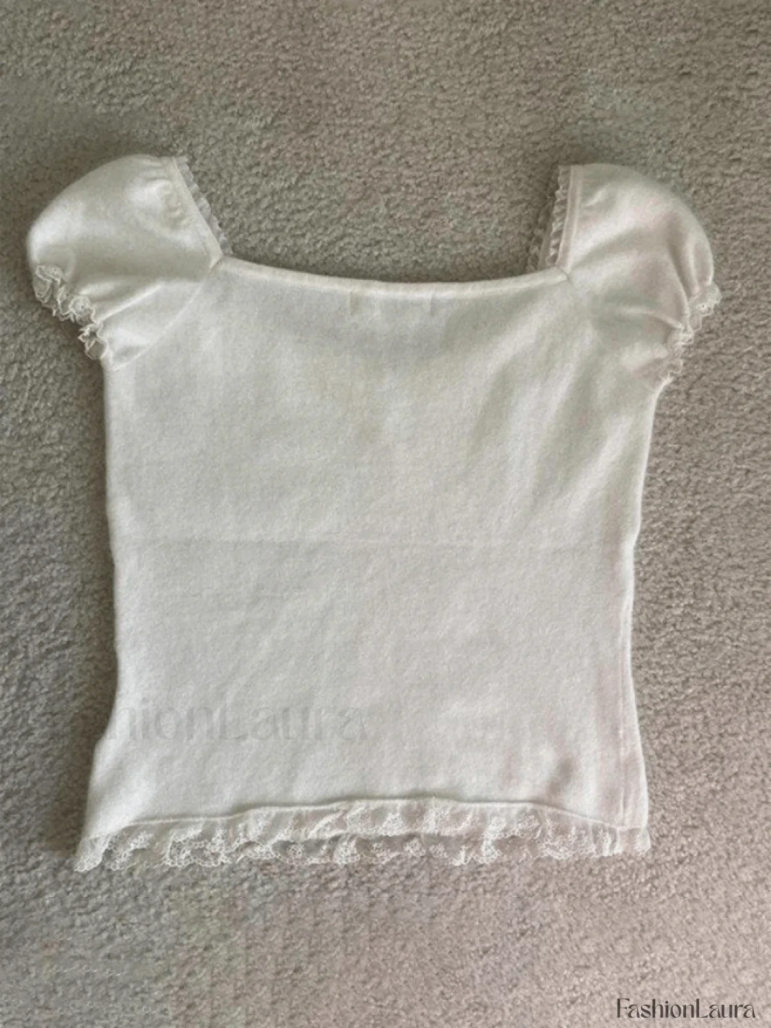 Paneled Lace White Puff Sleeve Blouse - Image 4
