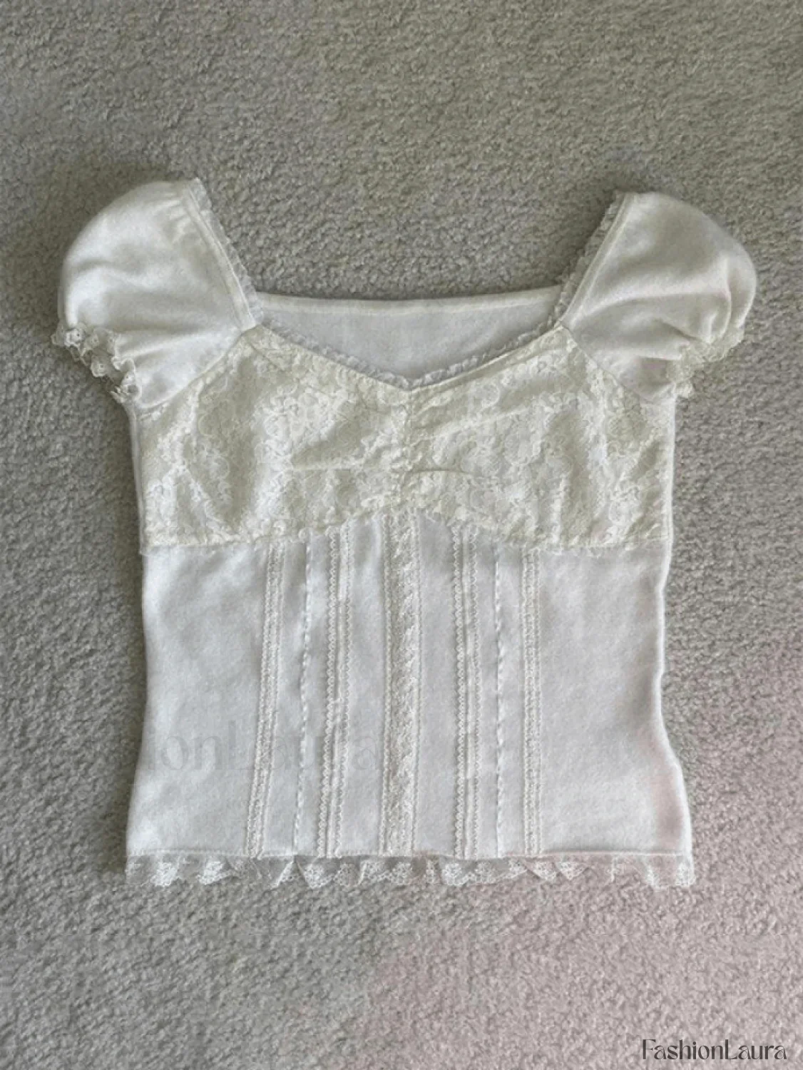 Paneled Lace White Puff Sleeve Blouse - Image 5