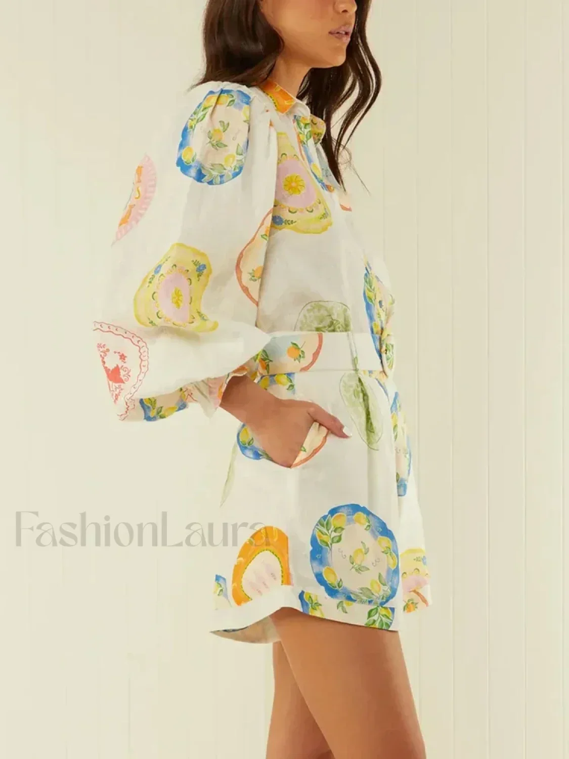 Patchwork Belt Lantern Shorts Two Piece Set - Image 2