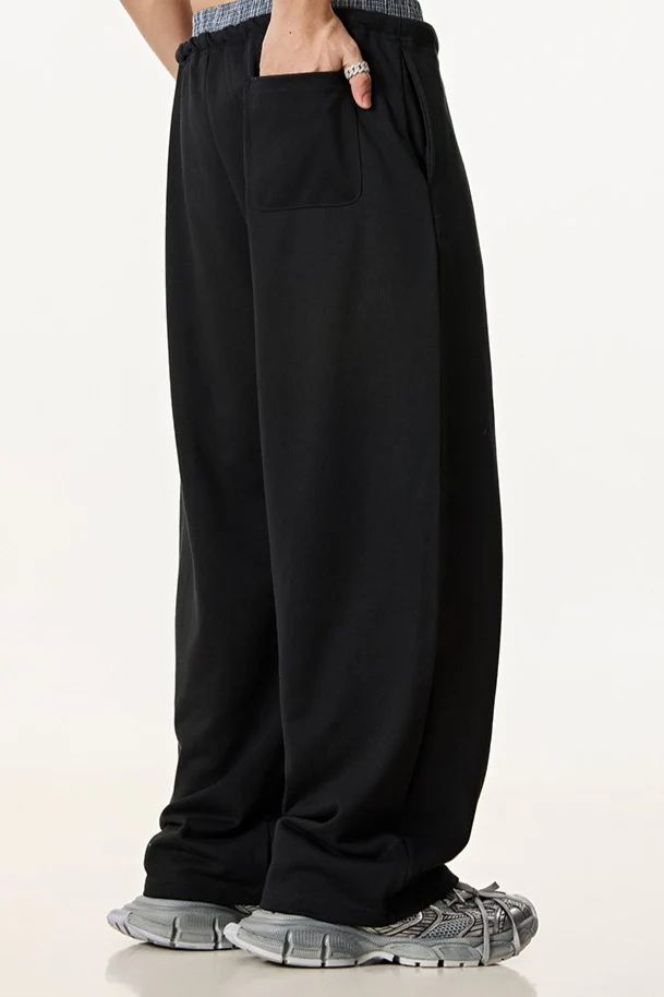 Patchwork Double Waist Wide Leg Athletic Pants - Image 10
