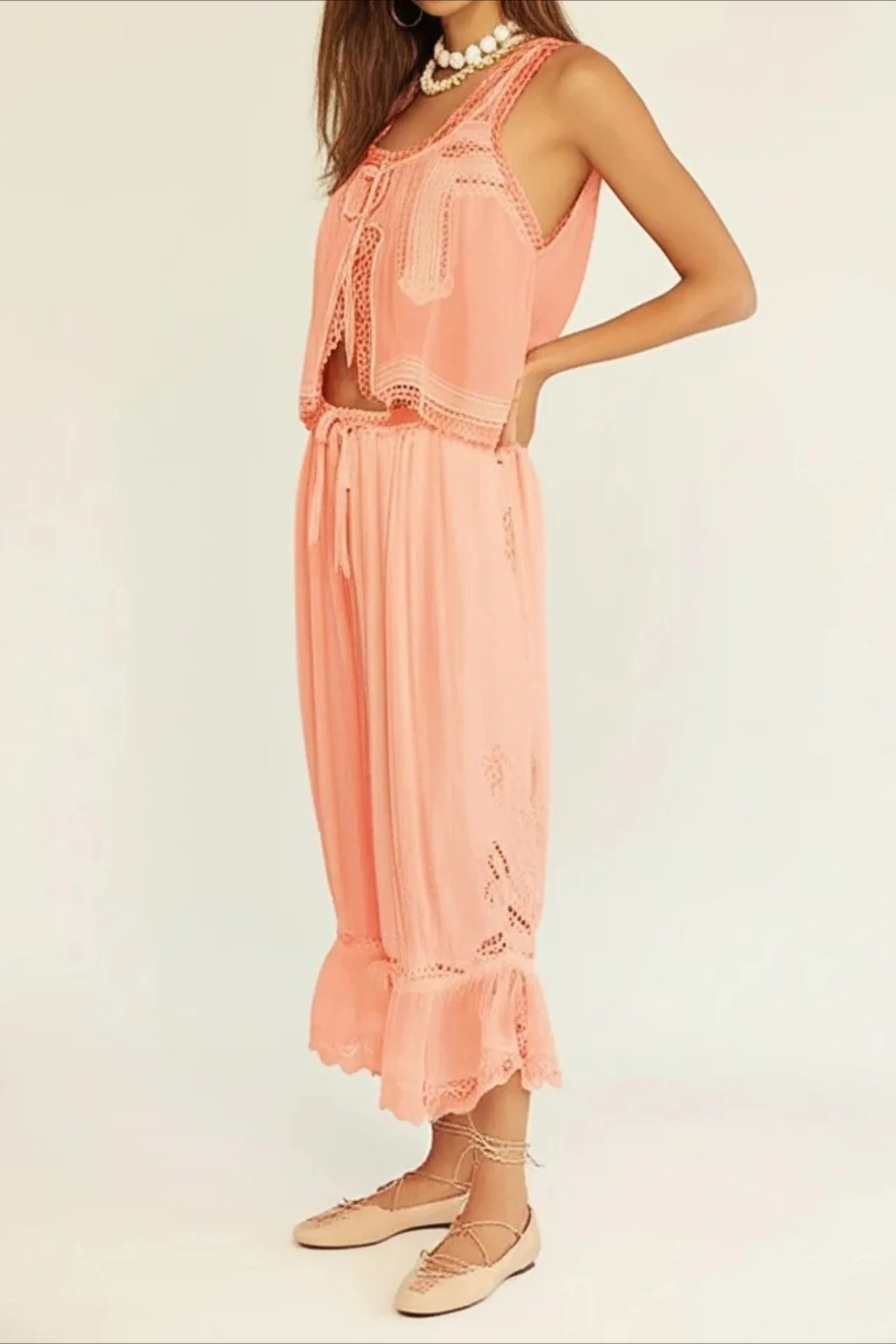 Patchwork Lace Sleeveless Top Boho Pants Set - Image 9