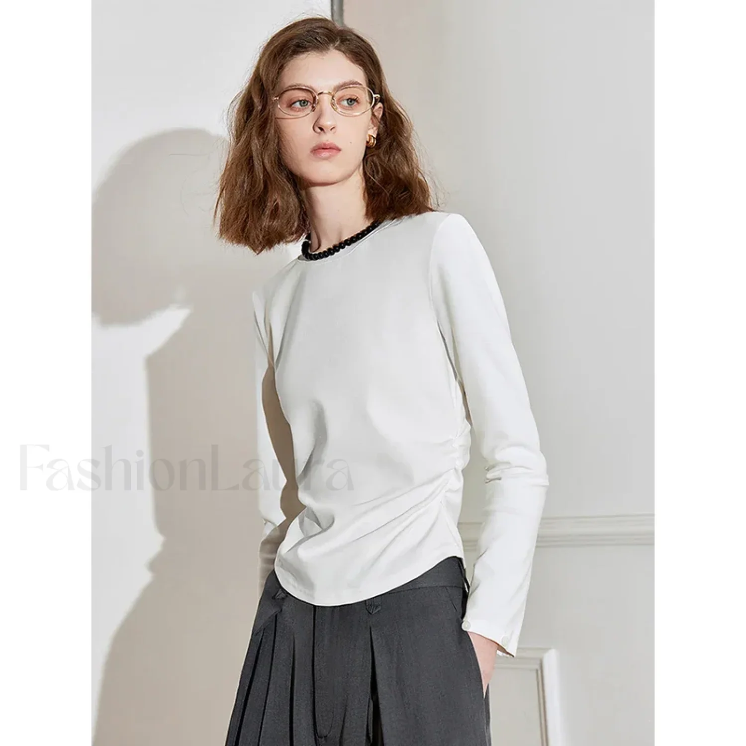 Patchwork Plaid Slim Fit Pullover T-Shirt - Image 3
