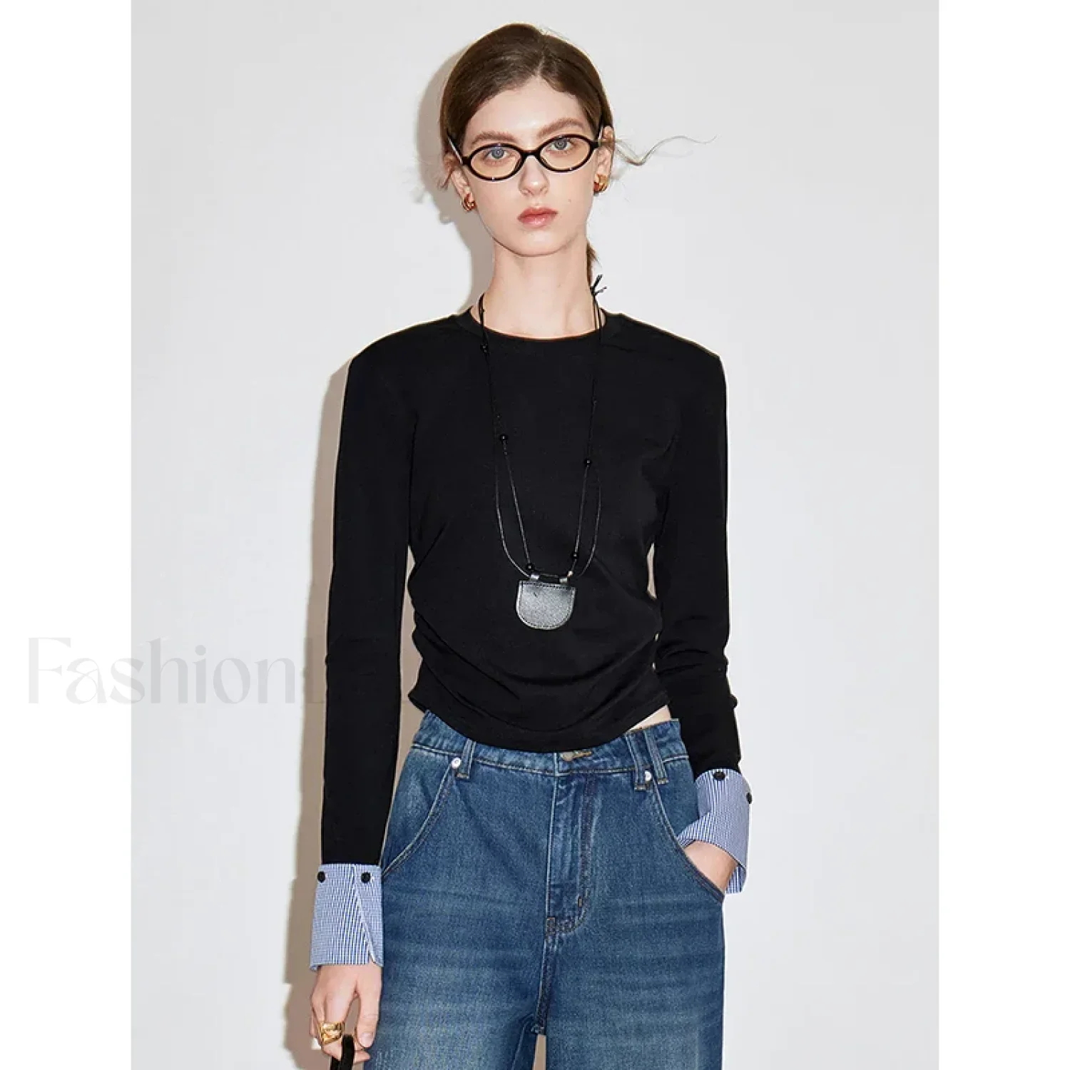 Patchwork Plaid Slim Fit Pullover T-Shirt - Image 4