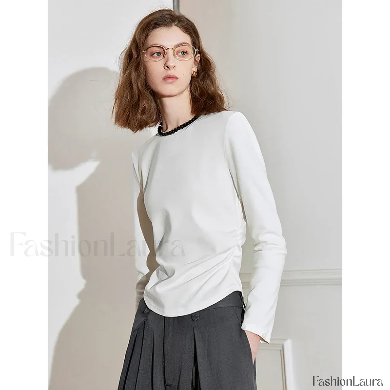 Patchwork Plaid Slim Fit Pullover T-Shirt - Image 5
