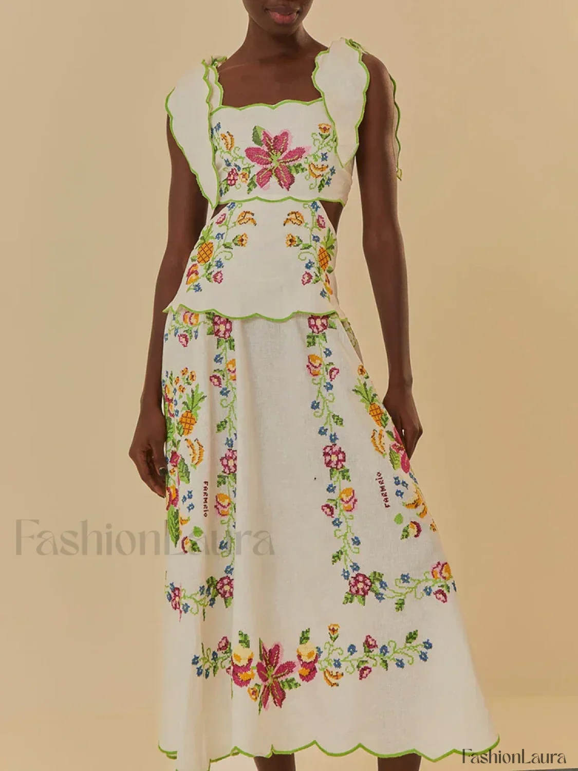 Patchwork Square-Collar Boho Dress