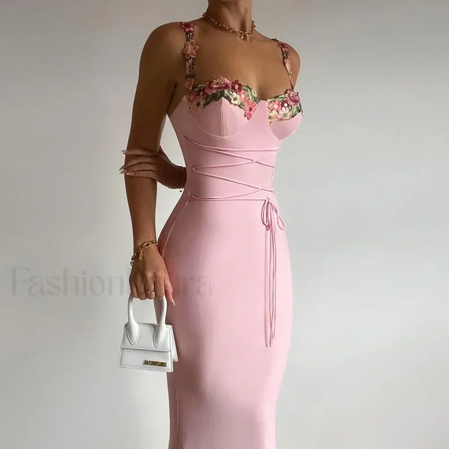 Patchwork Strapless Midi Dress - Image 6