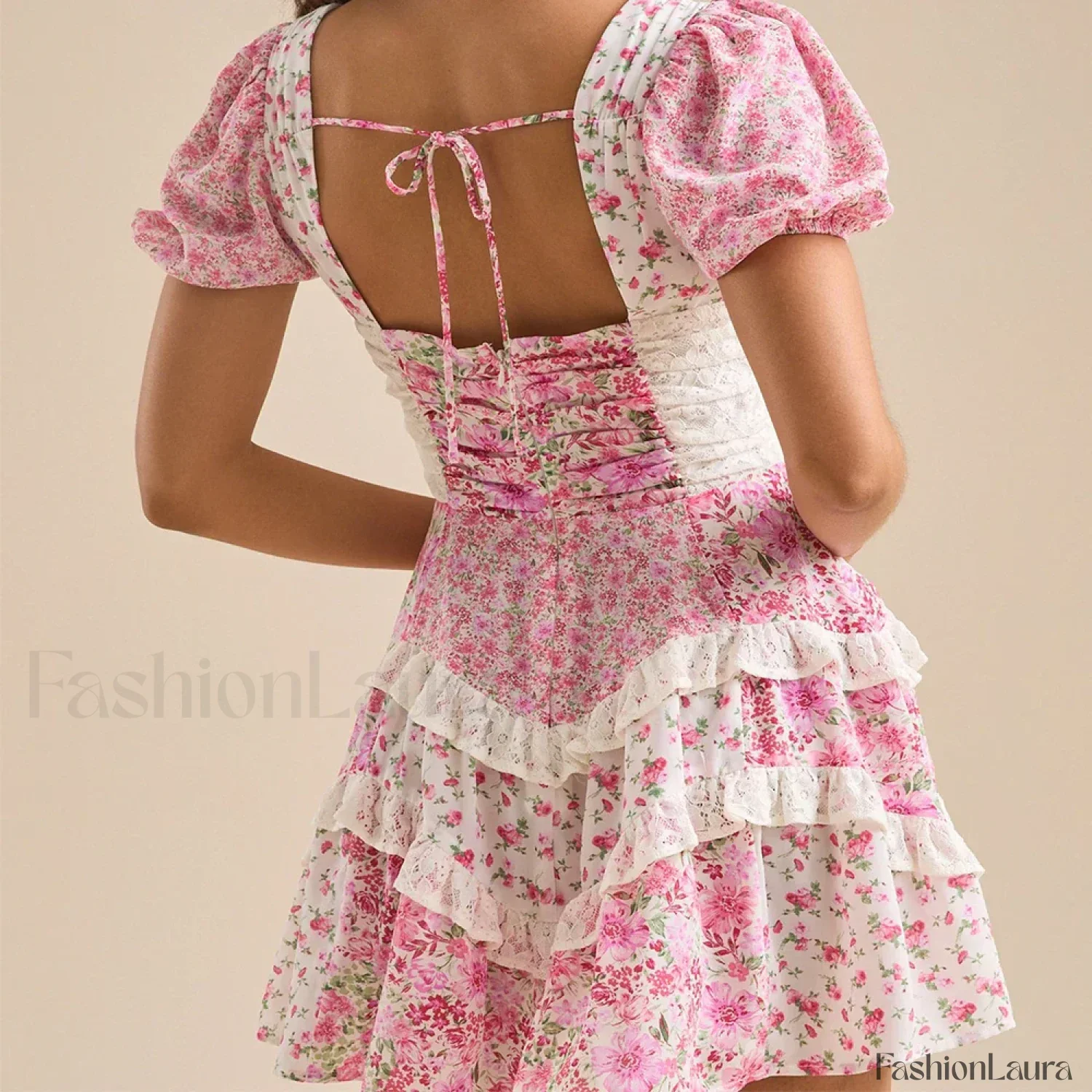 Patchwork Tiered Floral Dress - Image 13