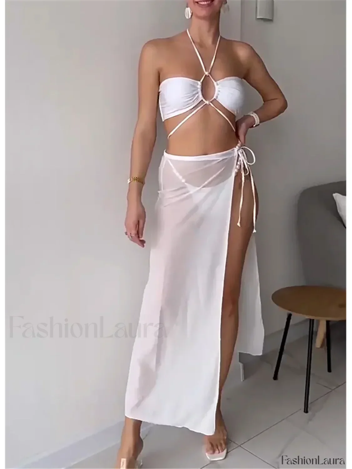 Pearl Mesh Luxury Bikini Three Piece Set - Image 11