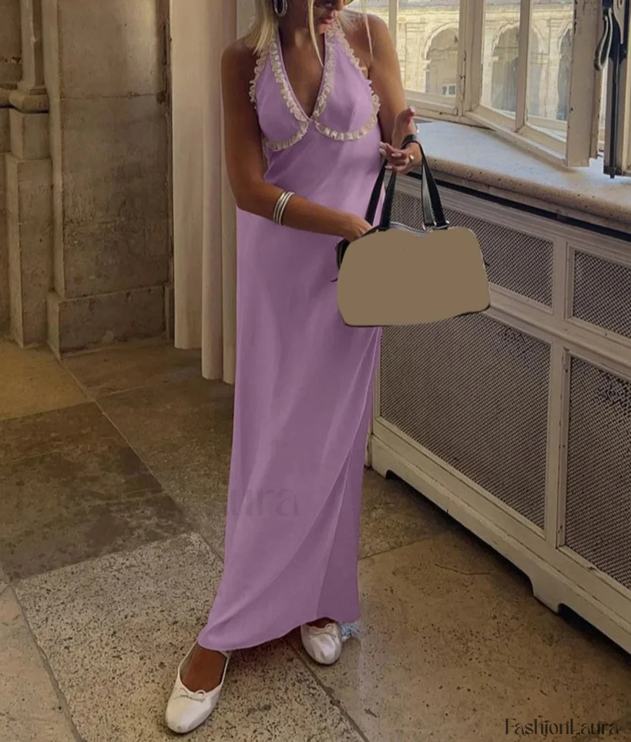 Pink Satin Halter Midi Dress - Image 3