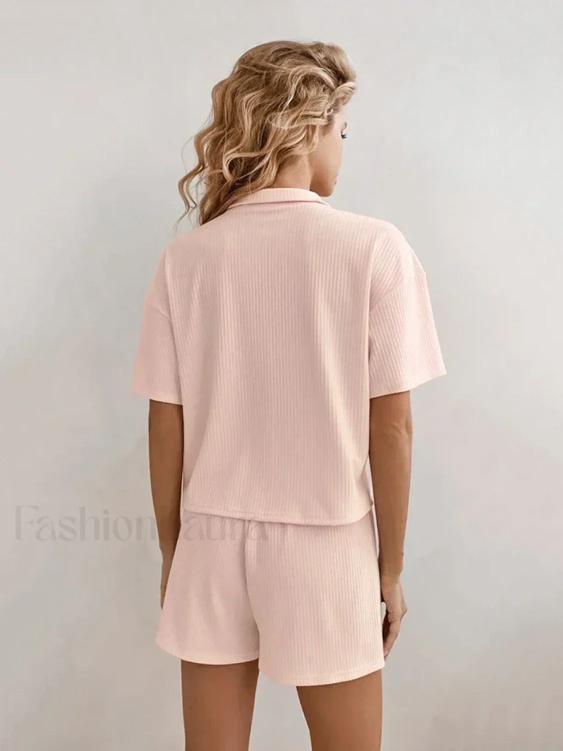 Pink Short Sleeve Pajama Shorts Two Piece Set - Image 4