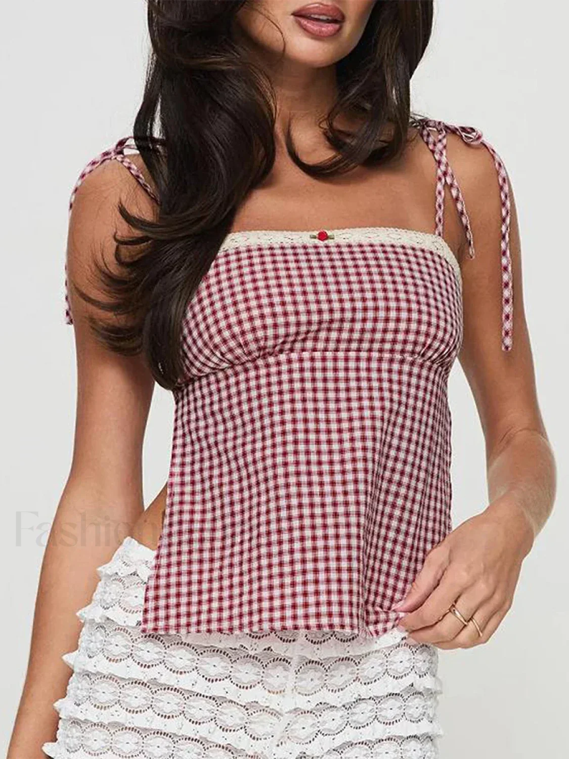 Plaid Backless Bow-Tie Crop Top - Image 2