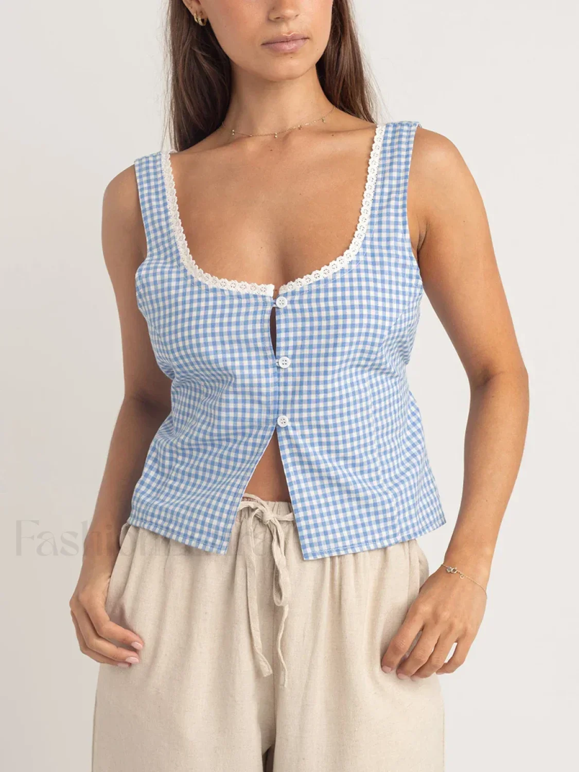 Plaid Button-Up Scoop Crop Top - Image 12