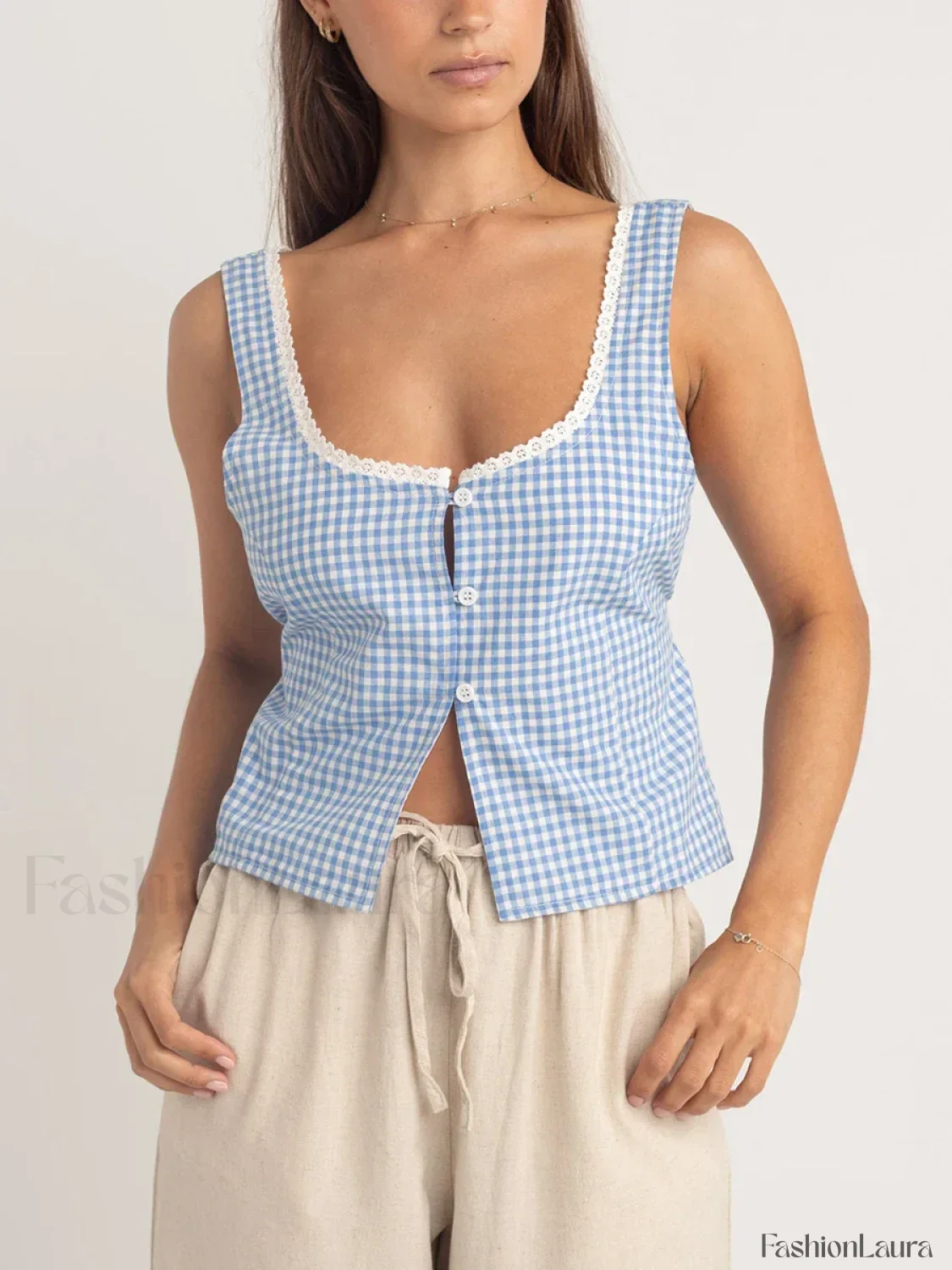 Plaid Button-Up Scoop Crop Top - Image 18