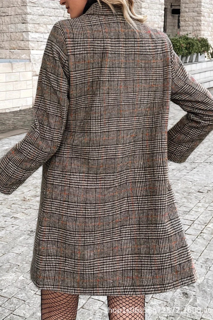 Plaid Double Breasted Blazer Overcoat - Image 5