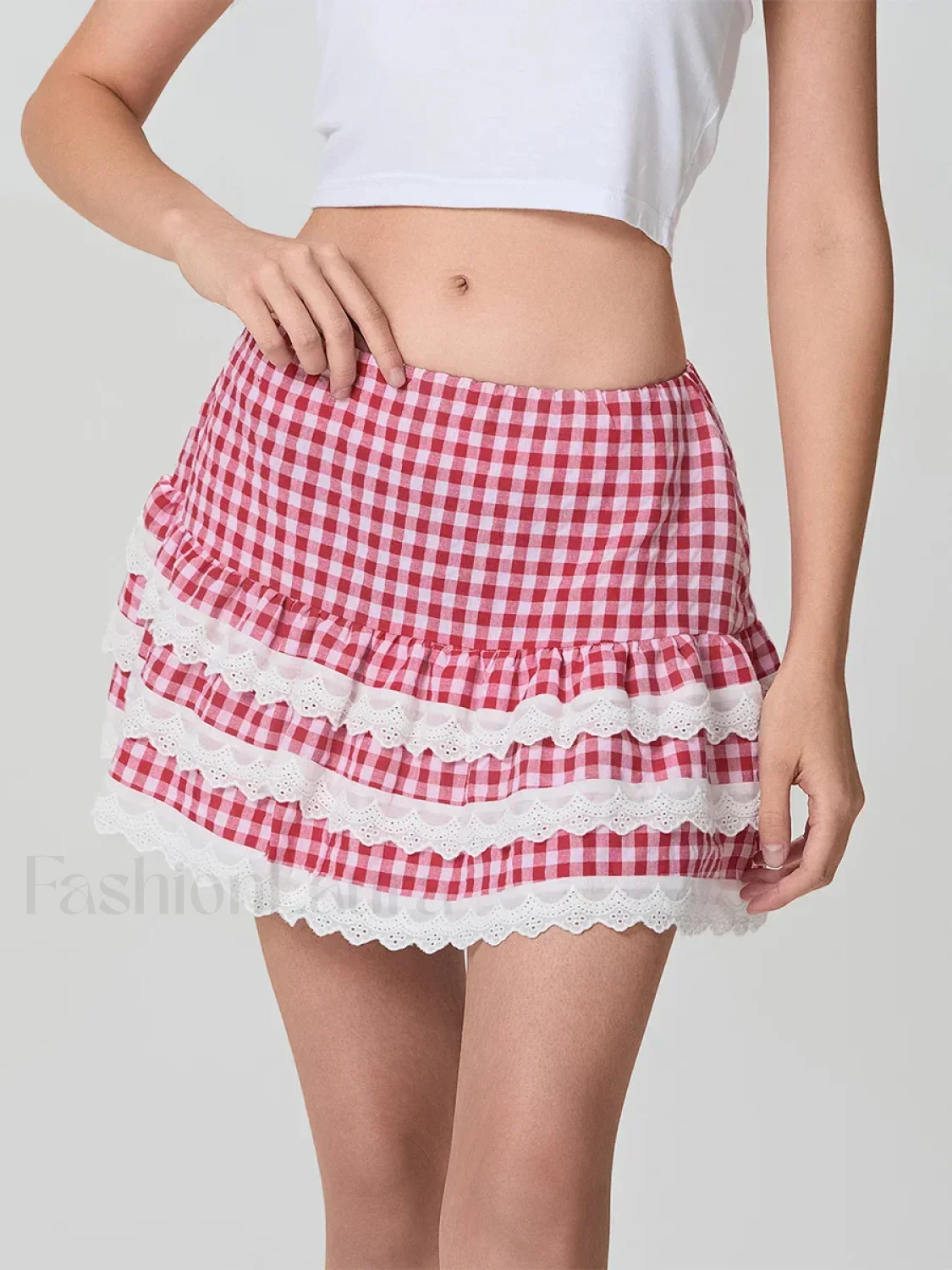 Plaid Layered Zip Side Preppy Skirt - Image 2