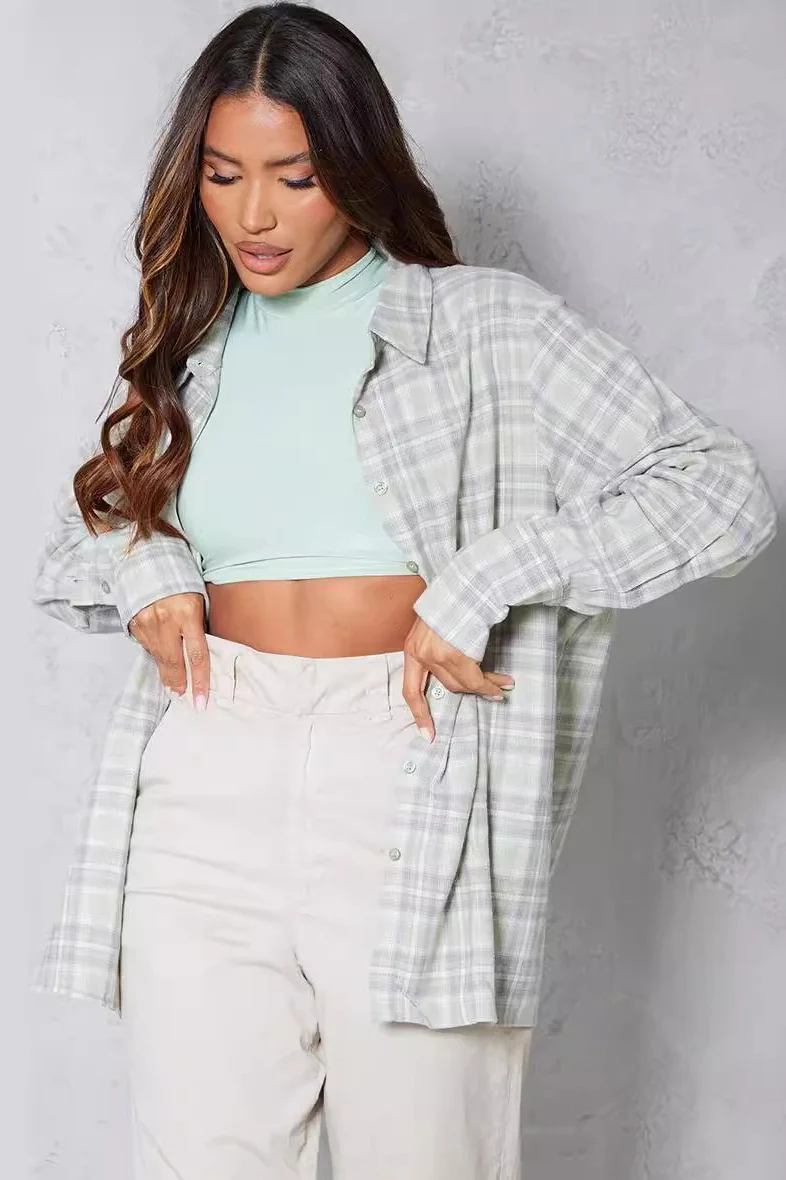 Plaid Long Sleeve Blouse - Image 4