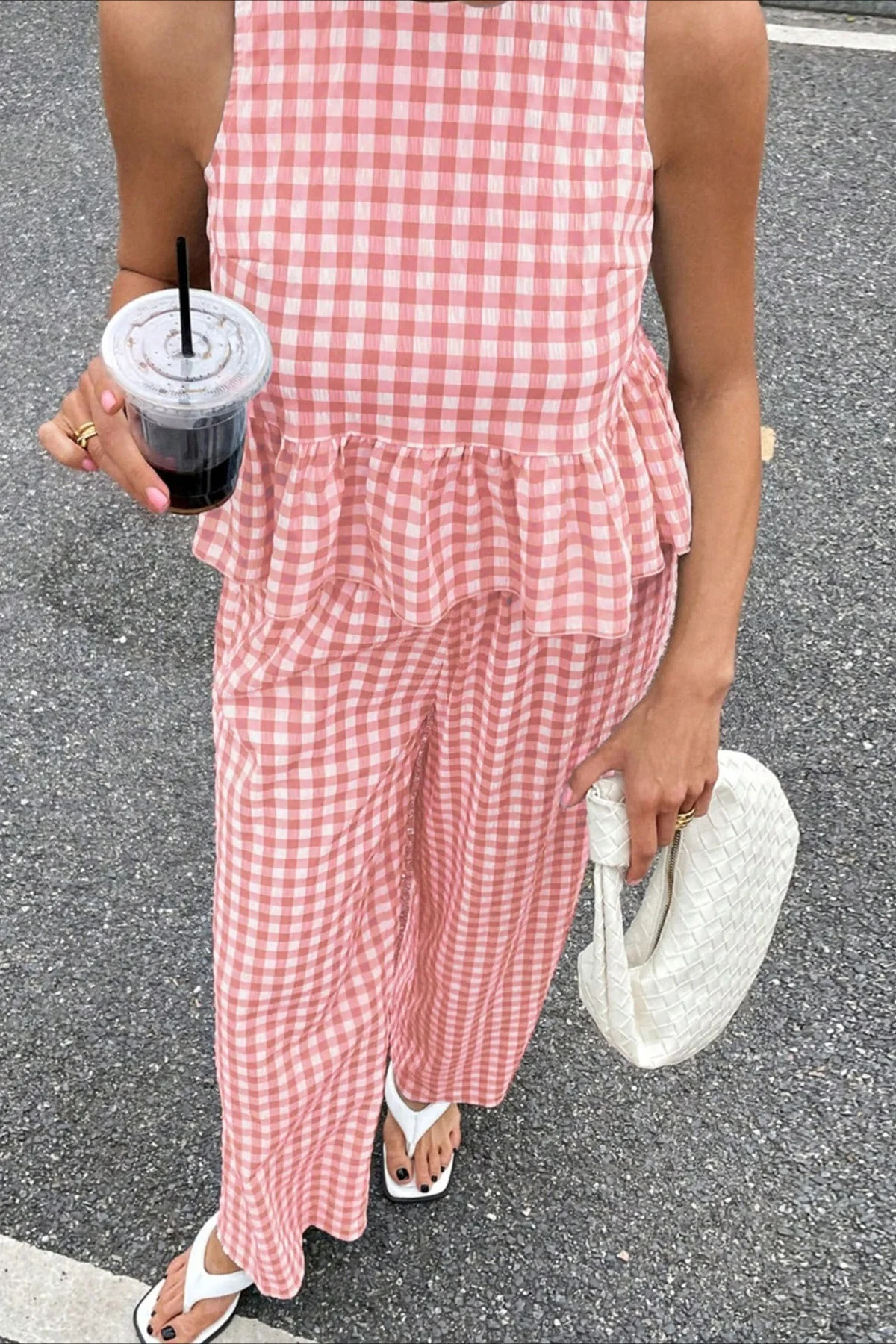 Plaid Ruffle Hem Round Neck Sleeveless Skirt Set - Image 8