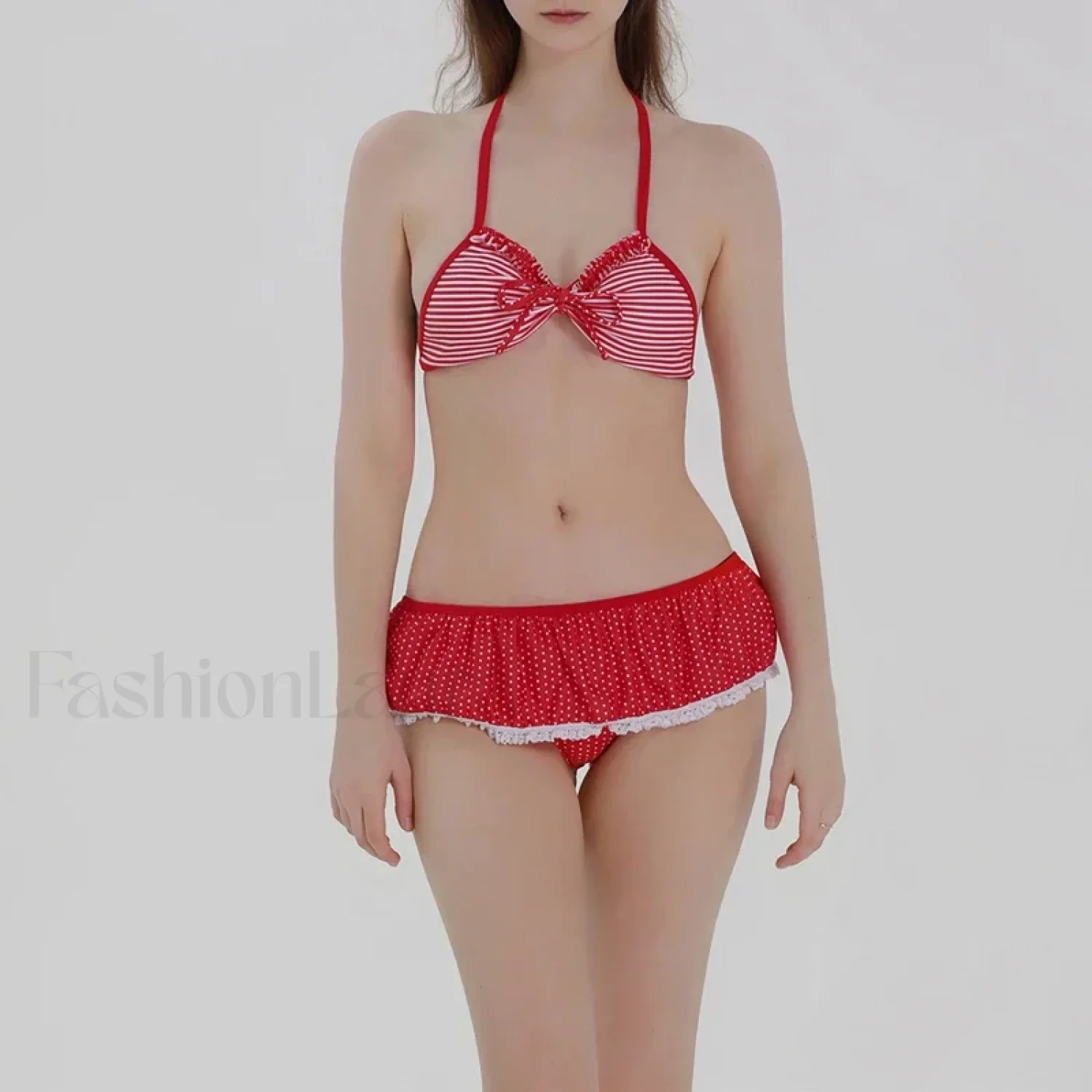 Plaid Ruffled Halter Bikini Set - Image 3