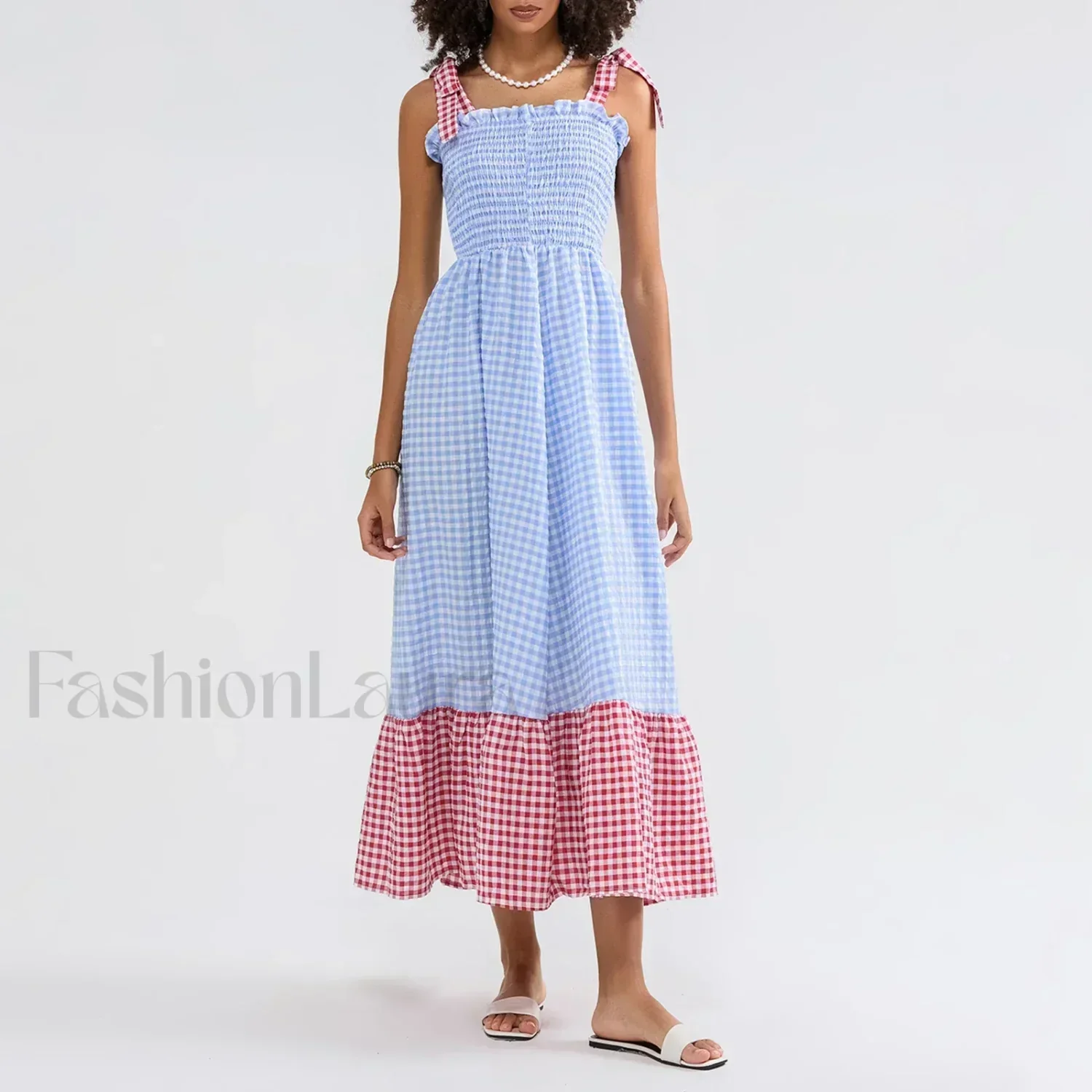 Plaid Tie Strap Swing Maxi Dress