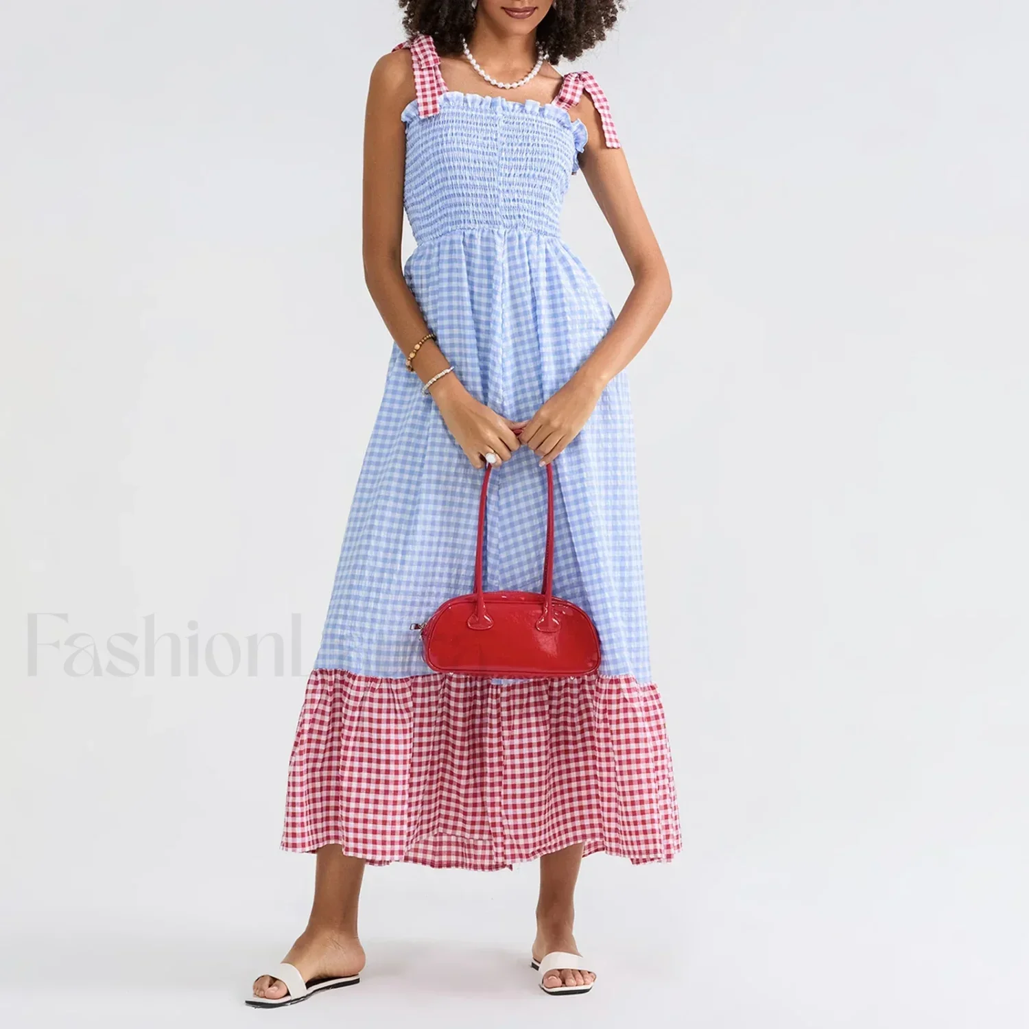 Plaid Tie Strap Swing Maxi Dress - Image 10