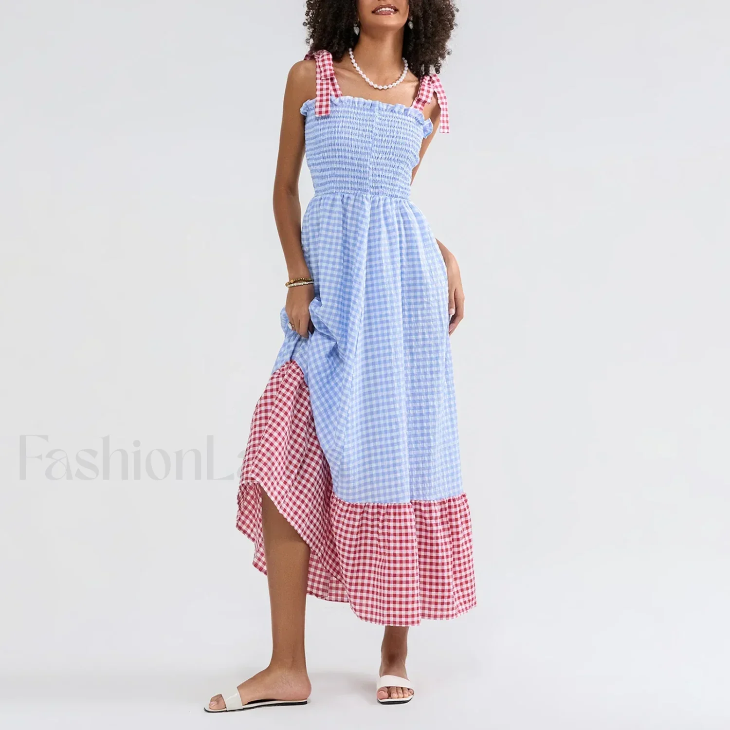 Plaid Tie Strap Swing Maxi Dress - Image 11