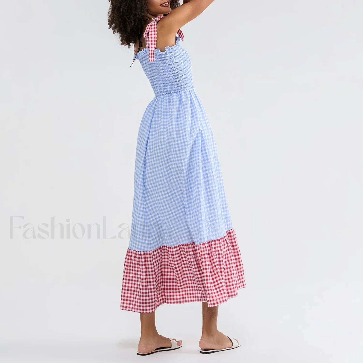 Plaid Tie Strap Swing Maxi Dress - Image 12