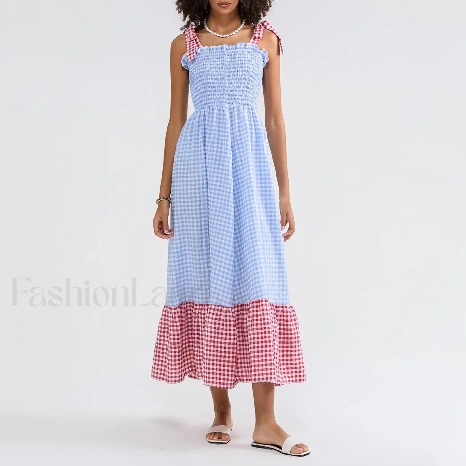 Plaid Tie Strap Swing Maxi Dress - Image 13