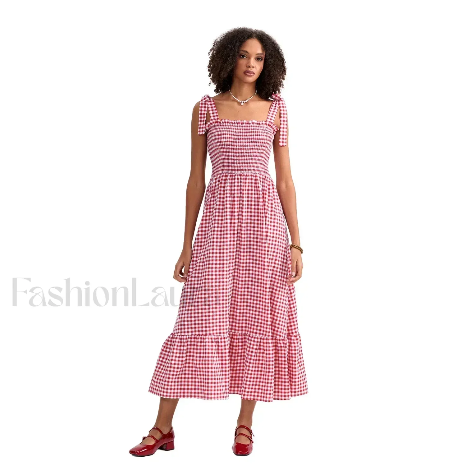 Plaid Tie Strap Swing Maxi Dress - Image 6
