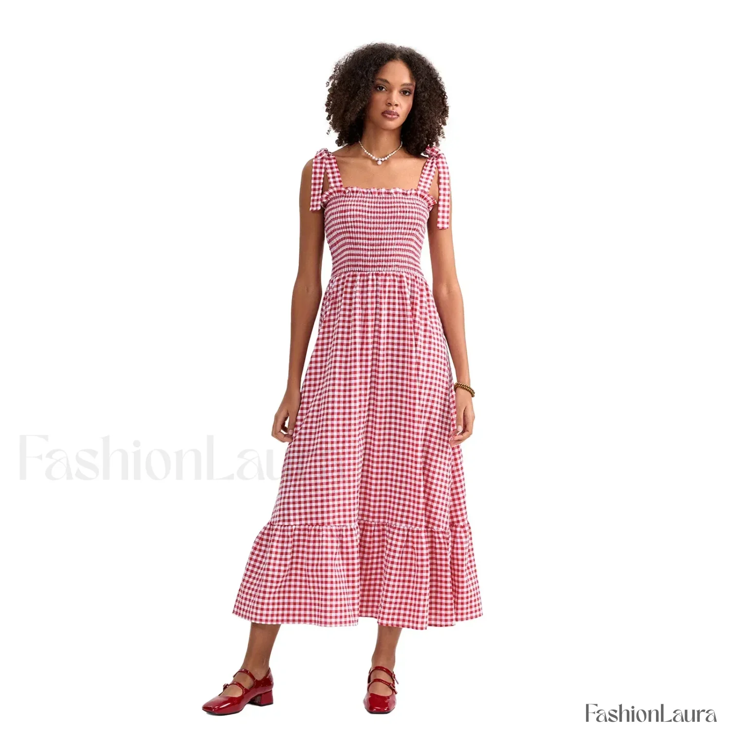Plaid Tie Strap Swing Maxi Dress - Image 8