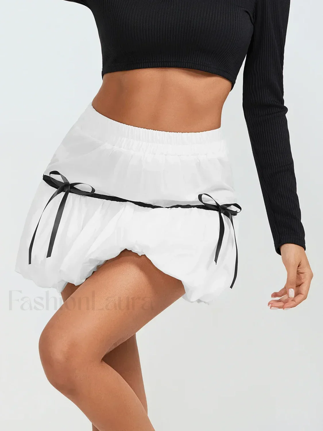 Pleated Bow Bubble Mini Skirt - Image 13