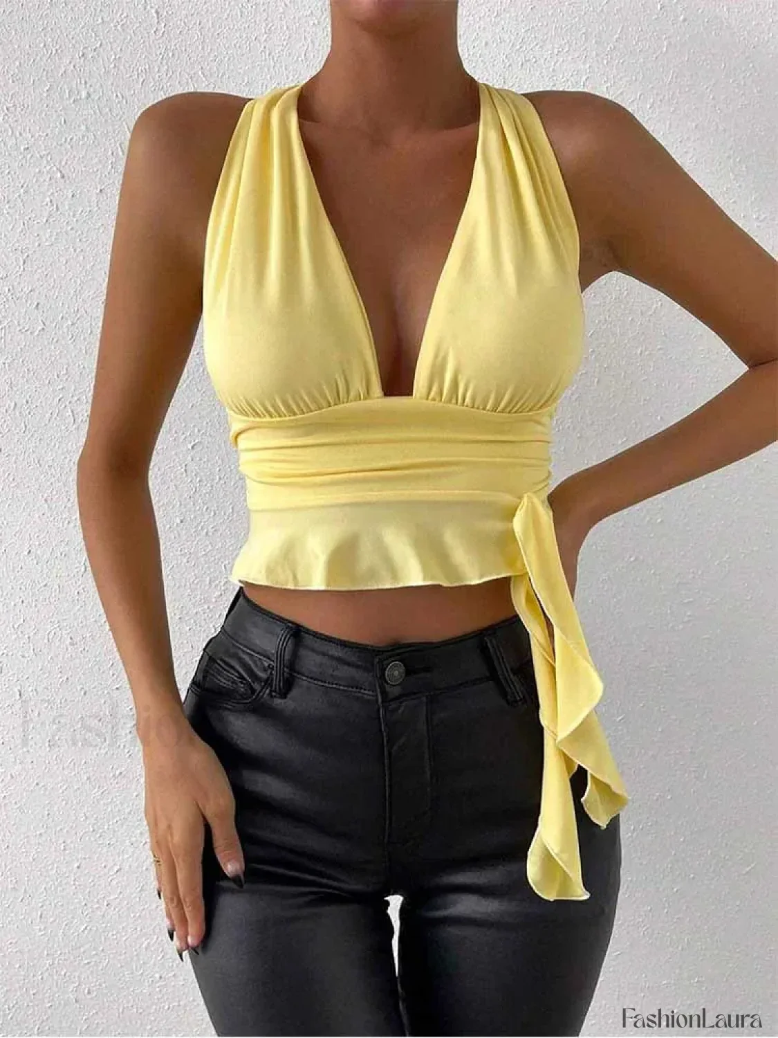 Pleated Deep V-Neck Crop Top - Image 15