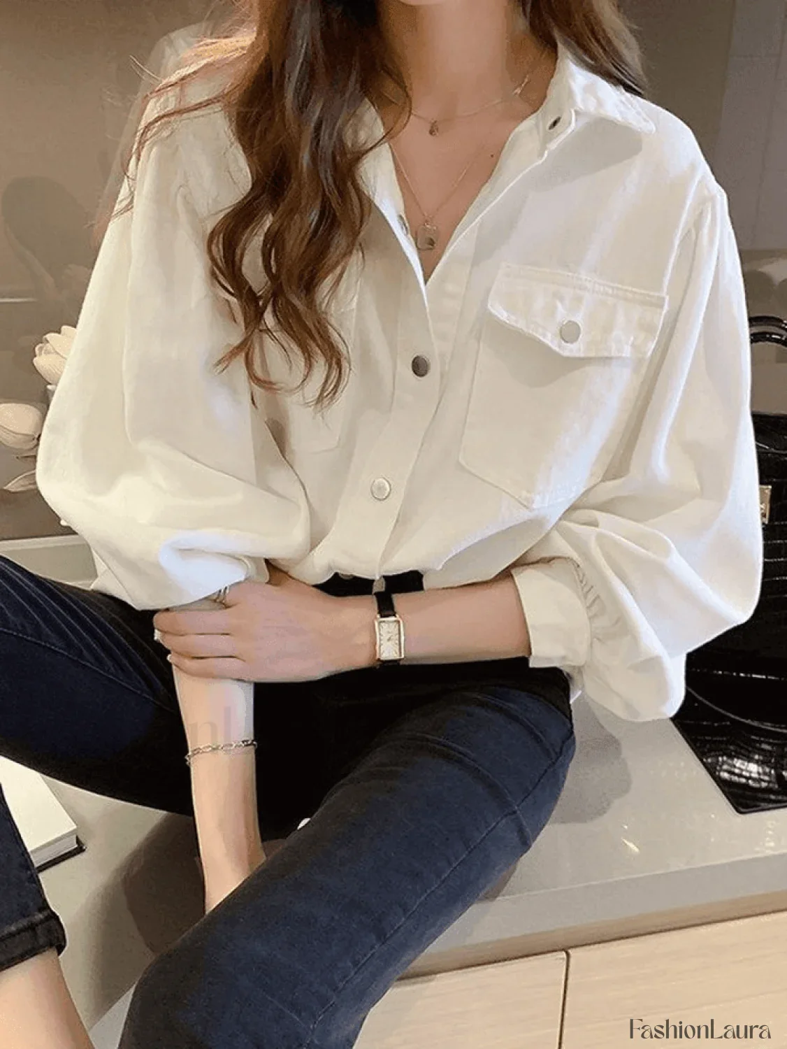 Pleated Long Sleeve Blouse - Image 23