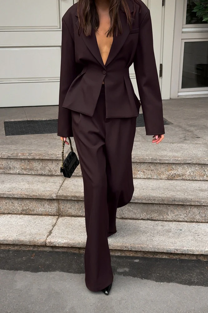 Plunging Neckline Two Piece Blazer Pants Set - Image 4