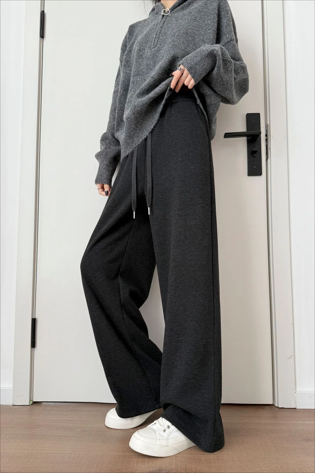Plush Wool Draped Wide Leg Knit Pants - Image 15