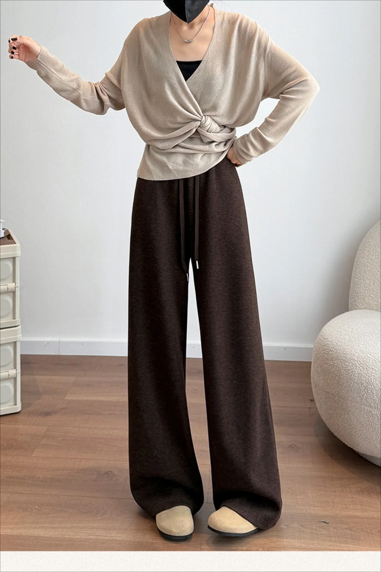 Plush Wool Draped Wide Leg Knit Pants - Image 8